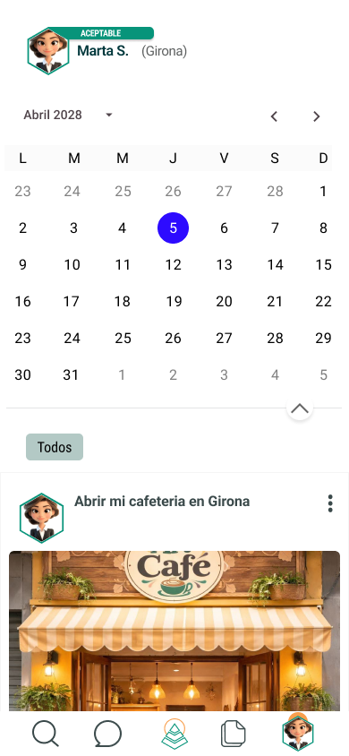 Calendario de Marta con la célula «Abrir mi cafetería en Girona»