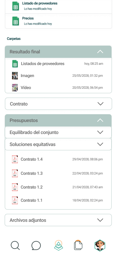 Carpeta de la célula: resultado final, contrato y presupuestos