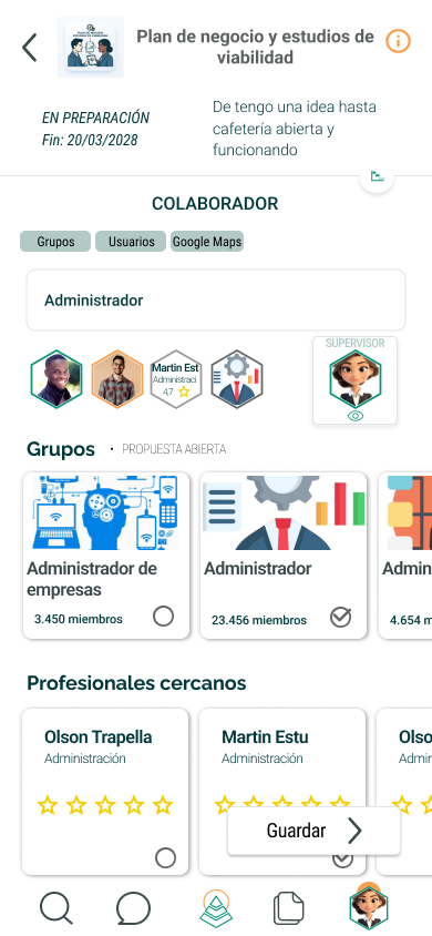 Elegir colaborador y supervisor en grupos y profesionales cercanos