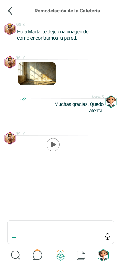 Conversación «Remodelación de la cafetería» en la mensajería de Jnum