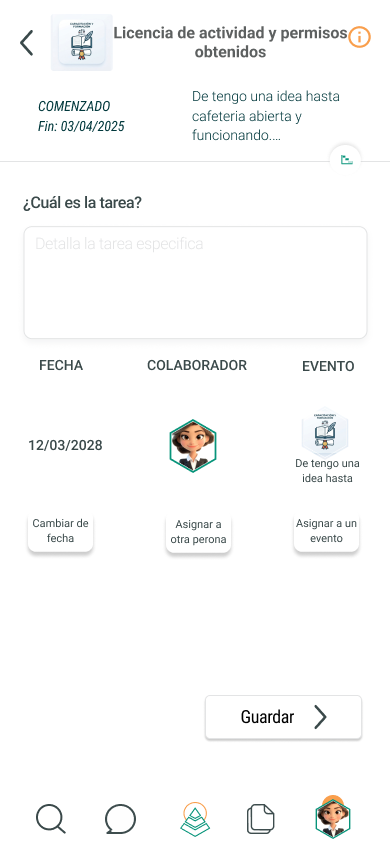 Nueva tarea con fecha, colaborador y evento